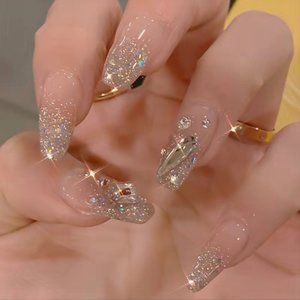 24Pcs Press On Nails with Designs, Glossy Ballerina